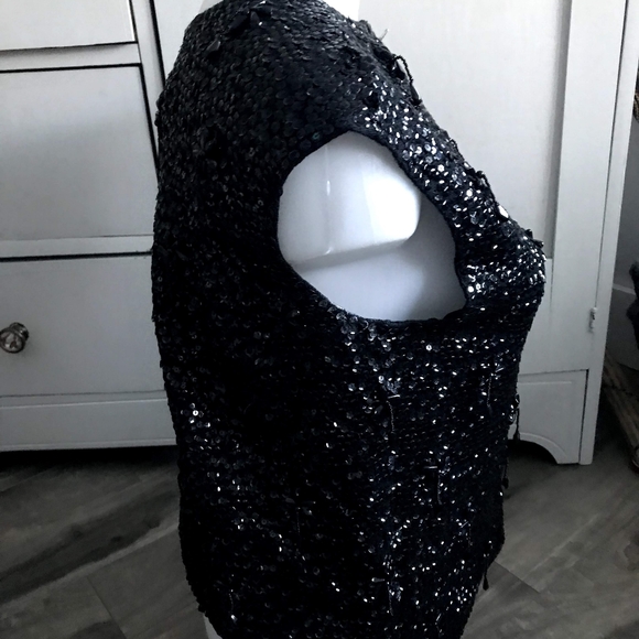 Vtg Woodward's 100% Wool Black Sequin Women Size L - Picture 4 of 5